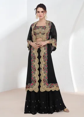 Real Georgette Black Embroidered Indo Western Lehenga Suit