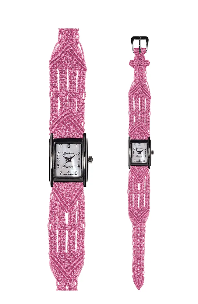 106 Pink - Wide with Art Deco Silver Tank Style Watch