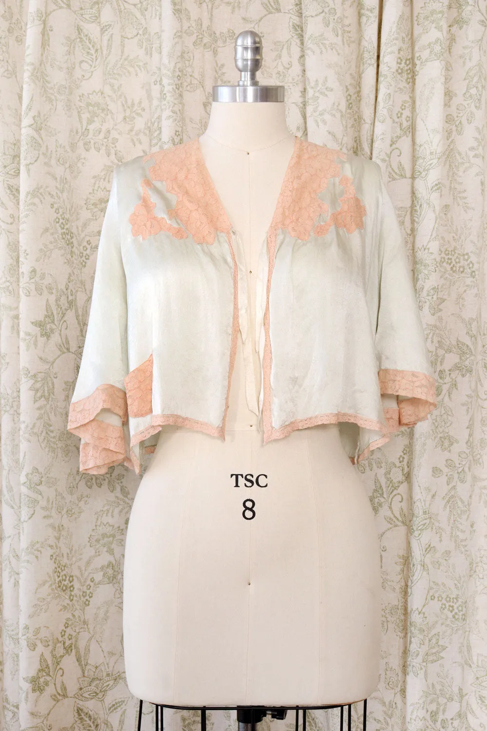 1920s Paleset Blue Silk Lace Bed Jacket XS-M