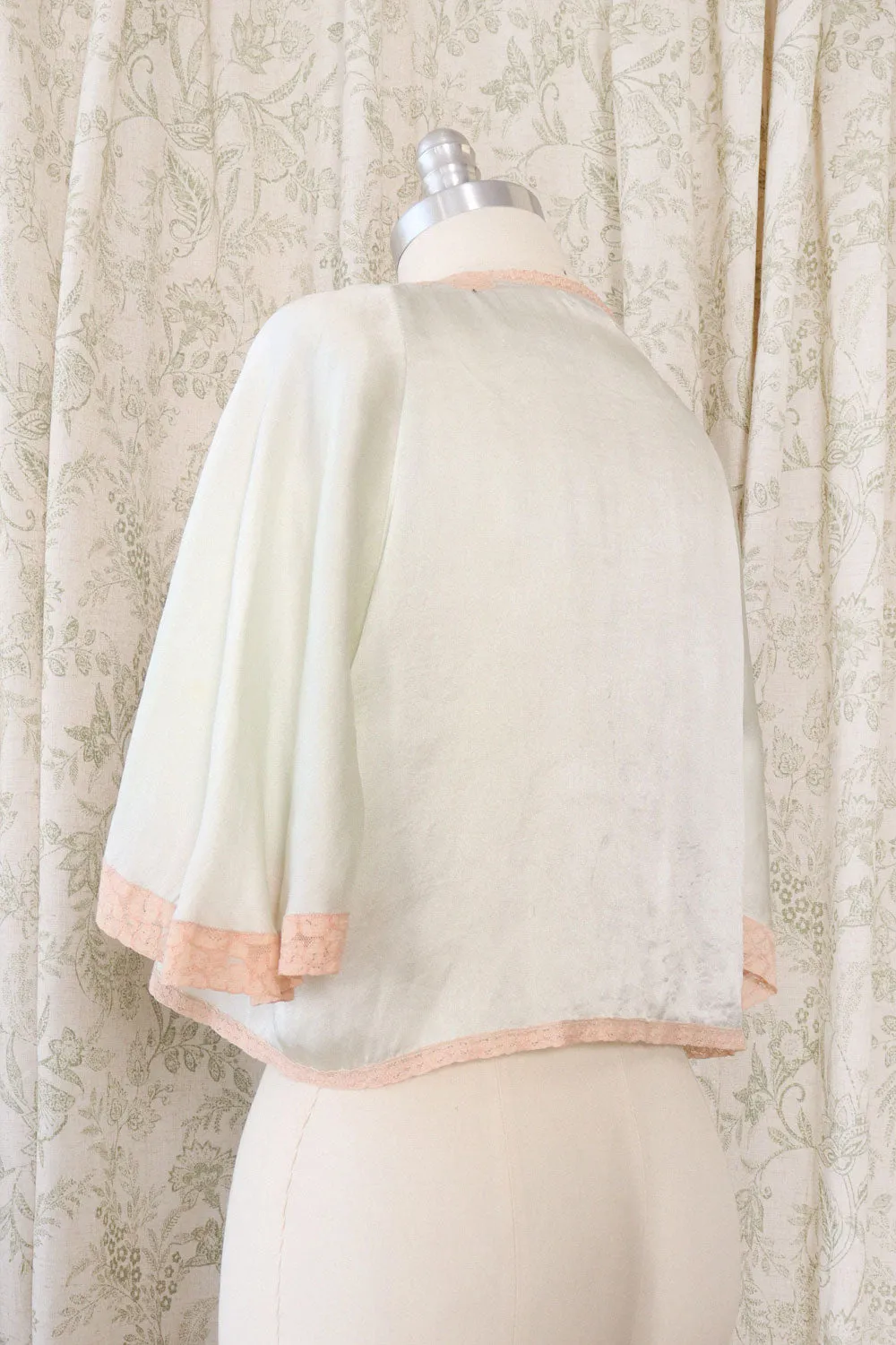 1920s Paleset Blue Silk Lace Bed Jacket XS-M