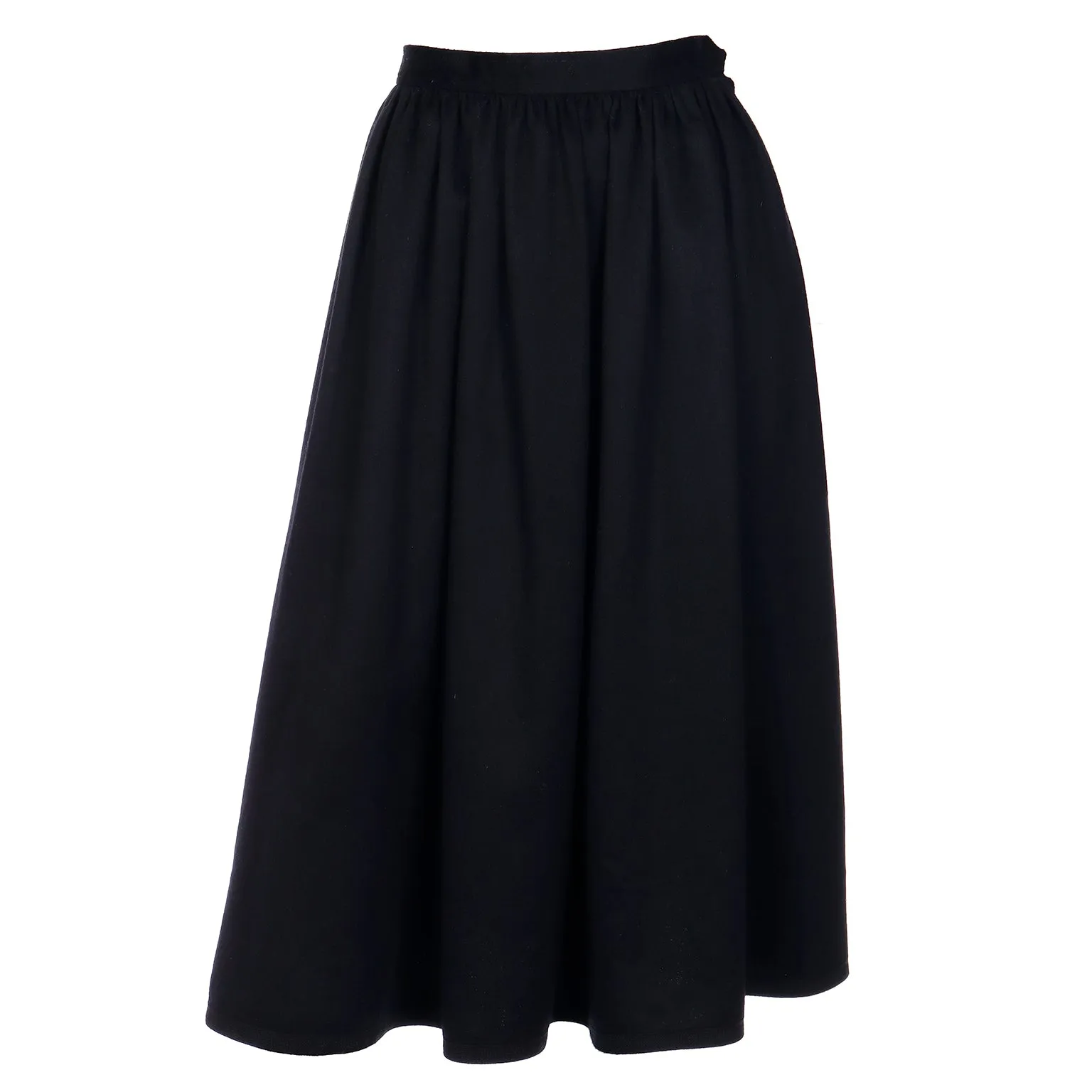 1980s Yves Saint Laurent Black Cashmere Wool Vintage Midi Skirt