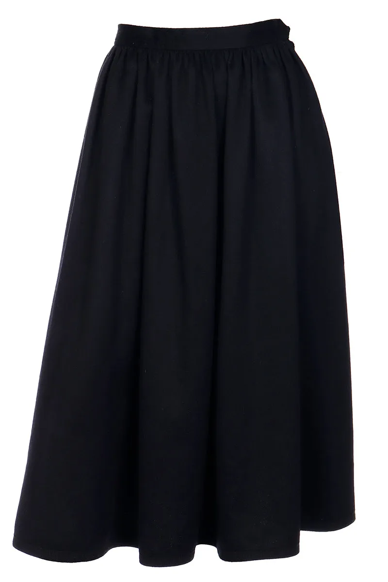 1980s Yves Saint Laurent Black Cashmere Wool Vintage Midi Skirt