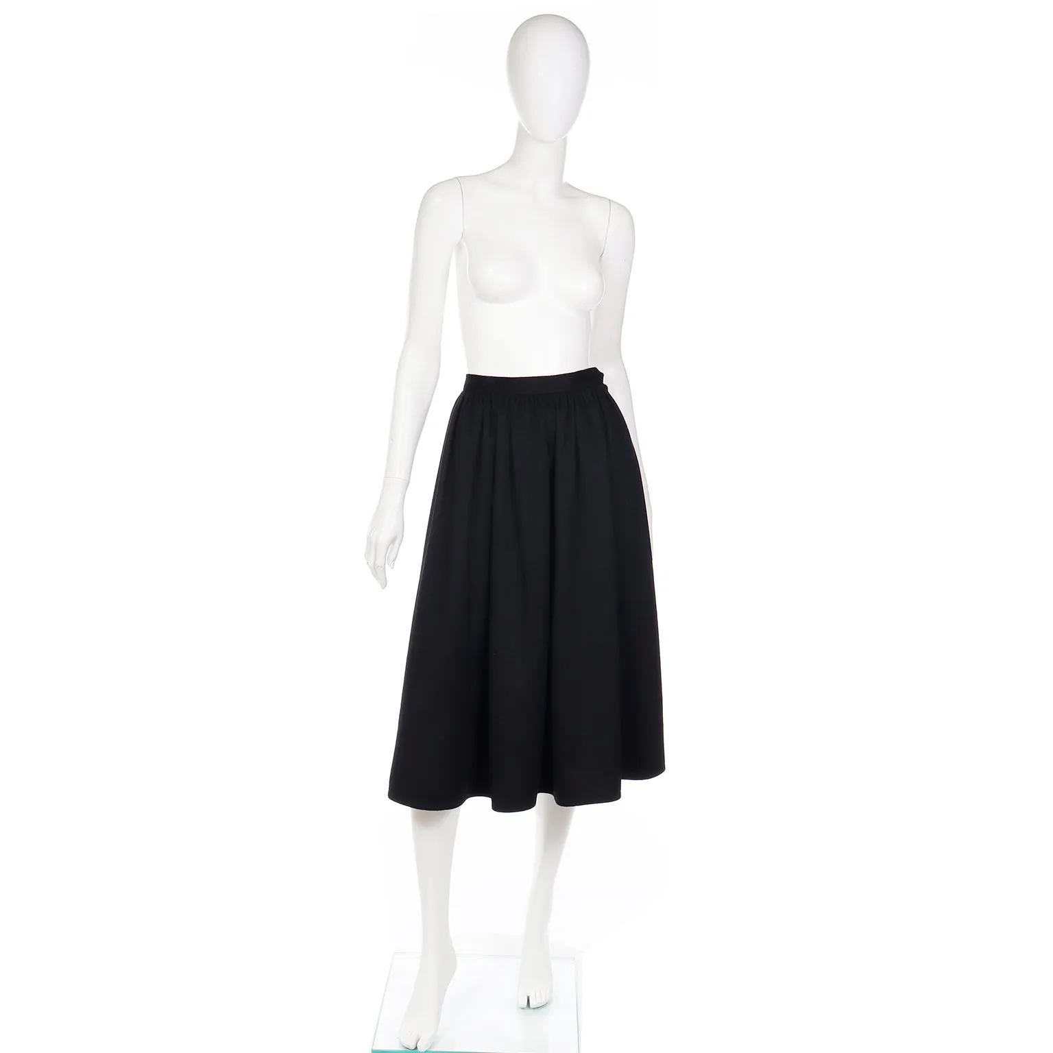 1980s Yves Saint Laurent Black Cashmere Wool Vintage Midi Skirt