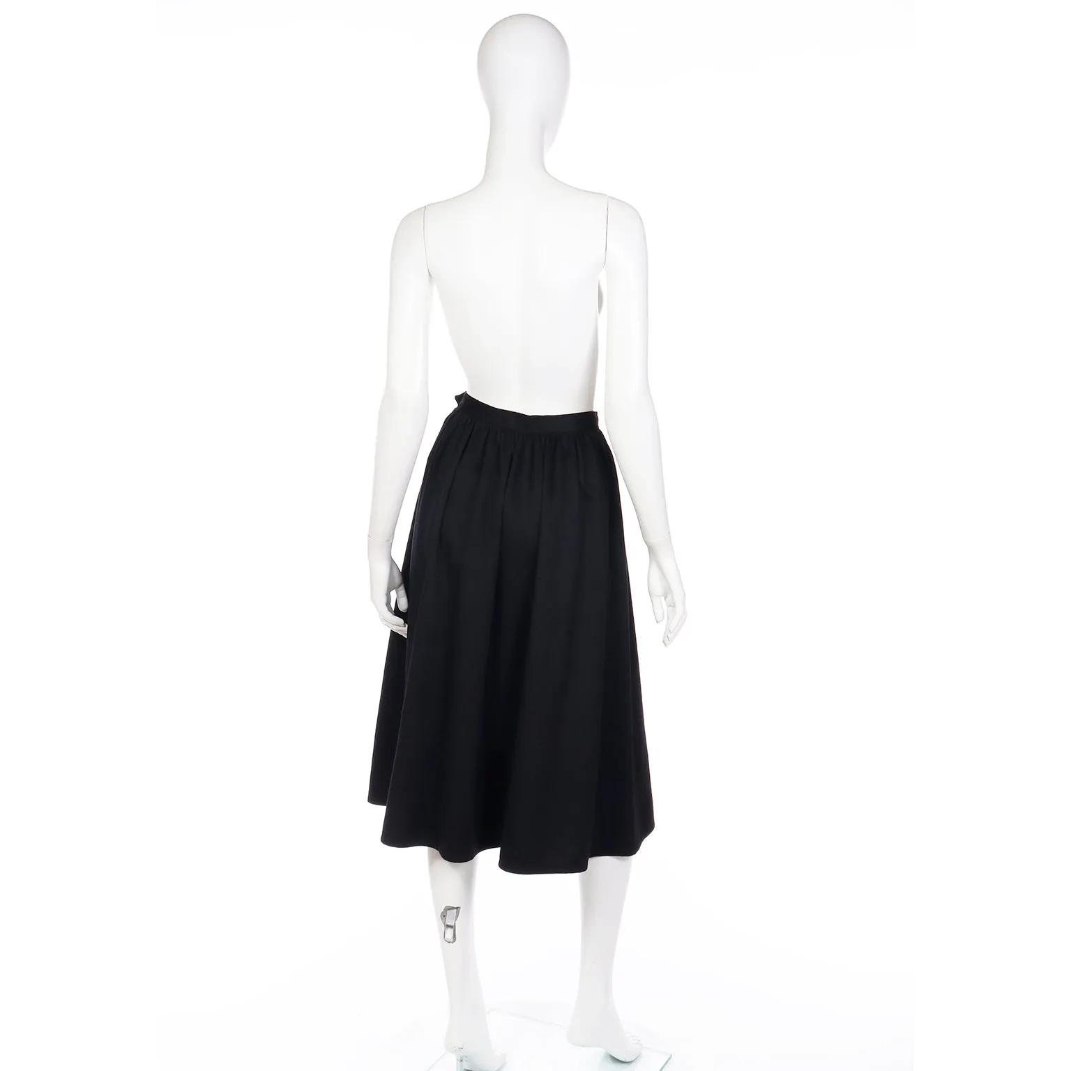 1980s Yves Saint Laurent Black Cashmere Wool Vintage Midi Skirt