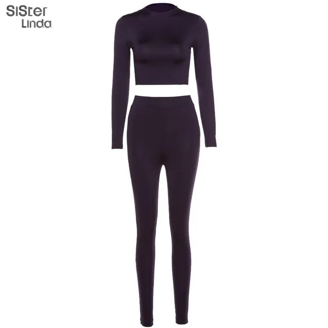 2 Piece Sporty Active Wear Matching Sets Fall Long Sleeve Tops Tees And Leggings Workout Outfits Sportwear