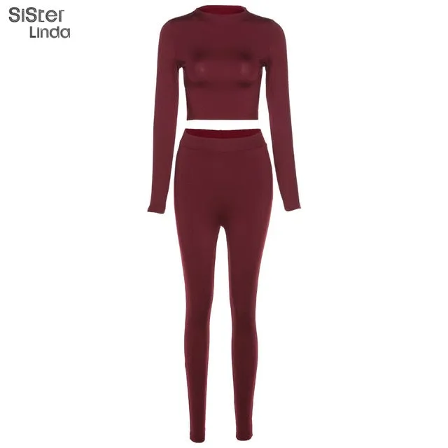 2 Piece Sporty Active Wear Matching Sets Fall Long Sleeve Tops Tees And Leggings Workout Outfits Sportwear