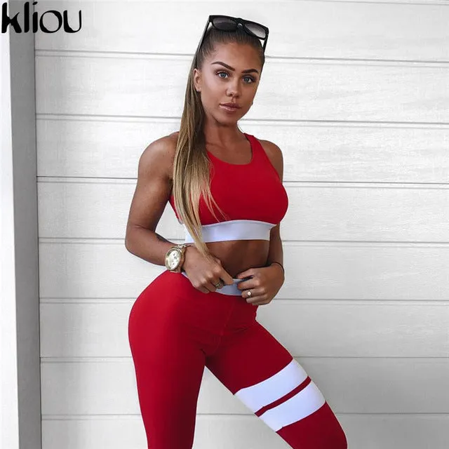 2 Piece suit crop tank striped leggings Casual Bodysuit Club outfit sporting Tracksuit Set