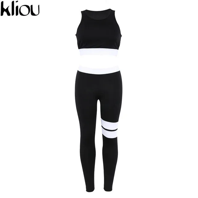 2 Piece suit crop tank striped leggings Casual Bodysuit Club outfit sporting Tracksuit Set