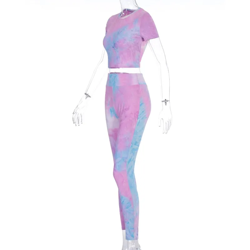 2 Piece tie dye sexy crop tops leggings bodycon summer fashion streetwear tracksuit sportswear Set