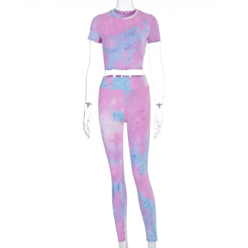 2 Piece tie dye sexy crop tops leggings bodycon summer fashion streetwear tracksuit sportswear Set