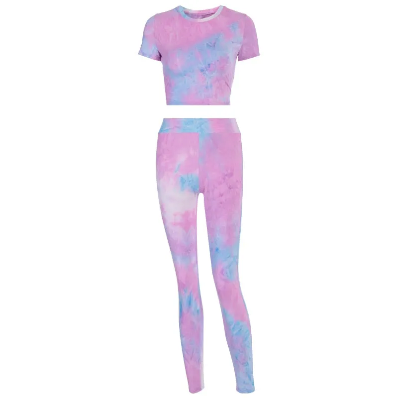 2 Piece tie dye sexy crop tops leggings bodycon summer fashion streetwear tracksuit sportswear Set