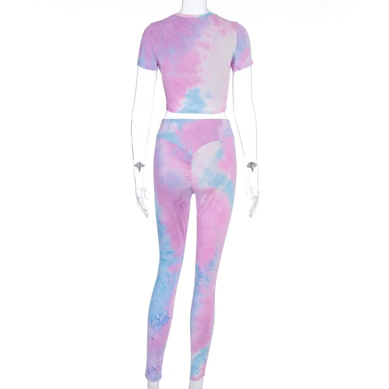 2 Piece tie dye sexy crop tops leggings bodycon summer fashion streetwear tracksuit sportswear Set