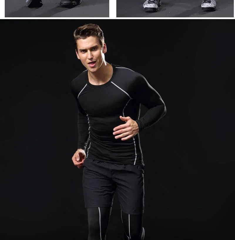 3 Piece Men Gym running sets compression Gym Fitness tight sets sportswear sport basketball jerseys training kit