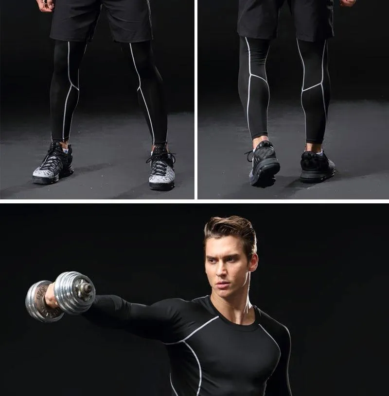 3 Piece Men Gym running sets compression Gym Fitness tight sets sportswear sport basketball jerseys training kit