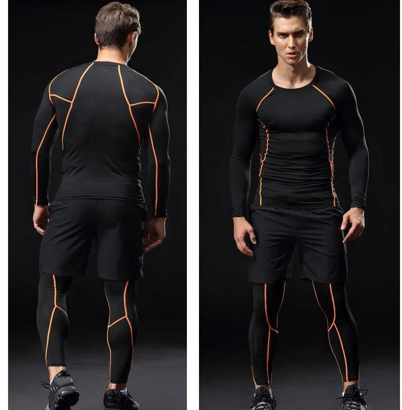 3 Piece Men Gym running sets compression Gym Fitness tight sets sportswear sport basketball jerseys training kit