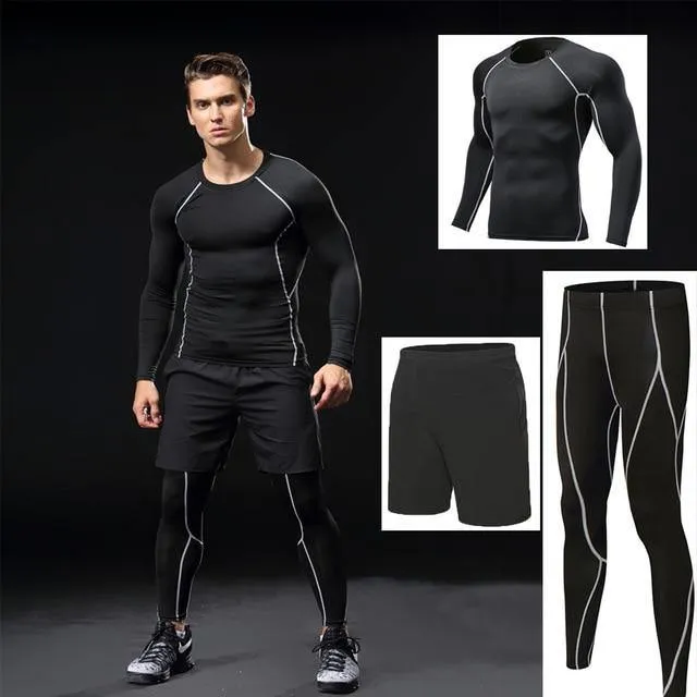 3 Piece Men Gym running sets compression Gym Fitness tight sets sportswear sport basketball jerseys training kit