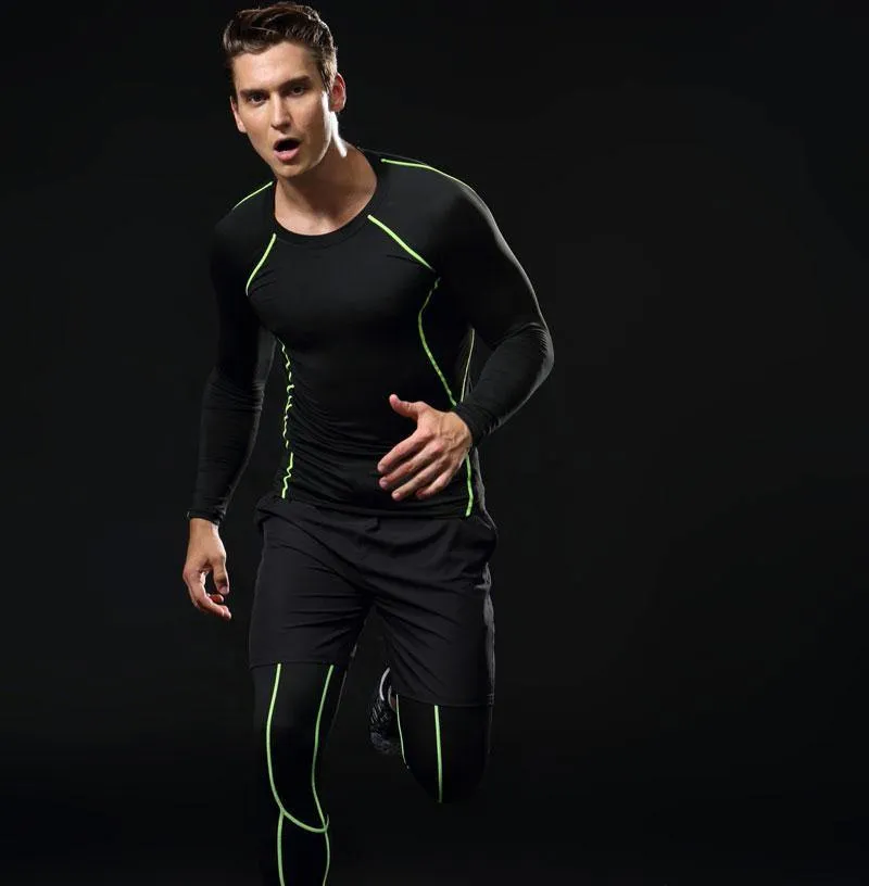 3 Piece Men Gym running sets compression Gym Fitness tight sets sportswear sport basketball jerseys training kit