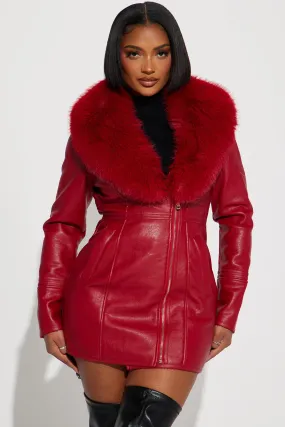 After Hour Faux Leather Coat - Red