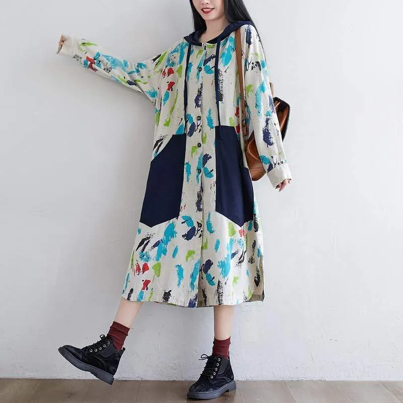 Art Inspired Hooded Trench Coat