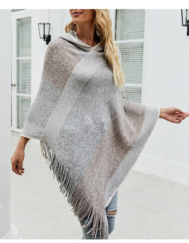 Autumn Winter Sweaters Poncho Knitting Capes Cloak Sweater V-Neck Irregular Hem Tassels Coat Knitted Pullover