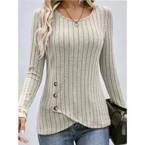 Autumn Winter Women's Casual Fashion Buttons Irregular T-Shirt