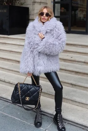 Ava grey Mongolian faux fur coat