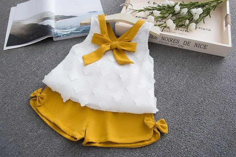 Baby Girl Clothes Summer Children's Girls' Clothing Kids Bay Clothes Toddler Chiffon bowknot coat Pants Set