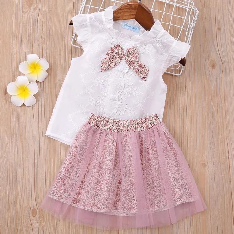 Baby Girl Clothes Summer Children's Girls' Clothing Kids Bay Clothes Toddler Chiffon bowknot coat Pants Set