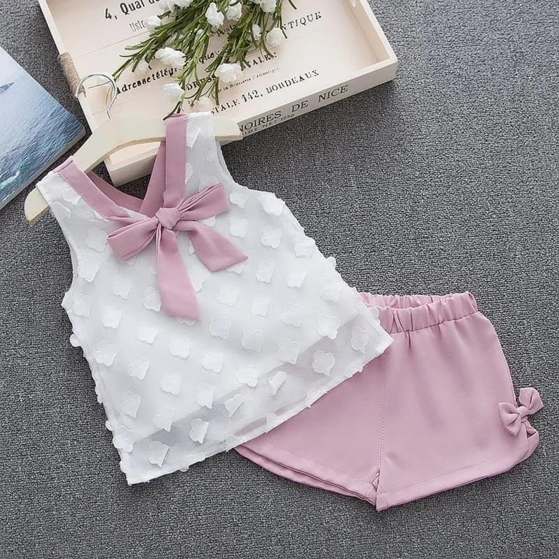 Baby Girl Clothes Summer Children's Girls' Clothing Kids Bay Clothes Toddler Chiffon bowknot coat Pants Set