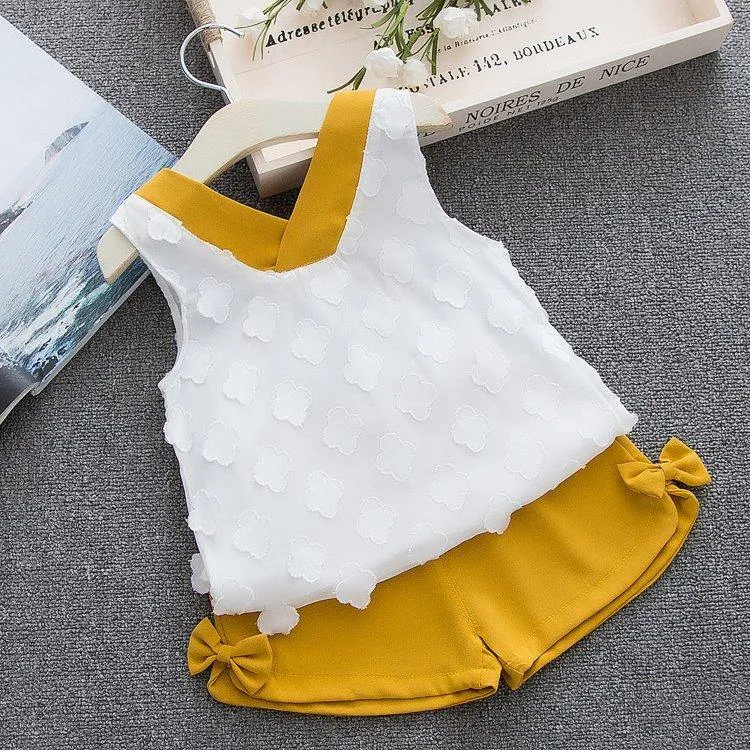 Baby Girl Clothes Summer Children's Girls' Clothing Kids Bay Clothes Toddler Chiffon bowknot coat Pants Set