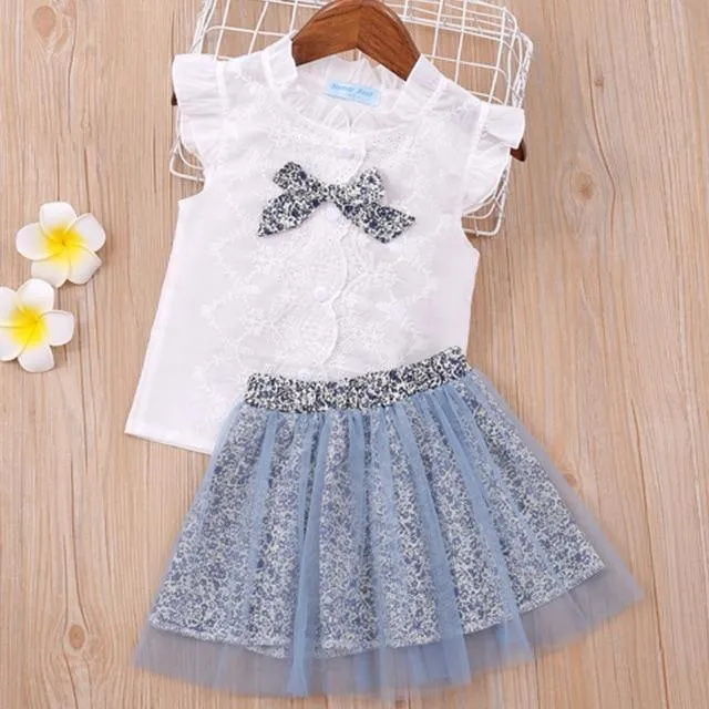 Baby Girl Clothes Summer Children's Girls' Clothing Kids Bay Clothes Toddler Chiffon bowknot coat Pants Set