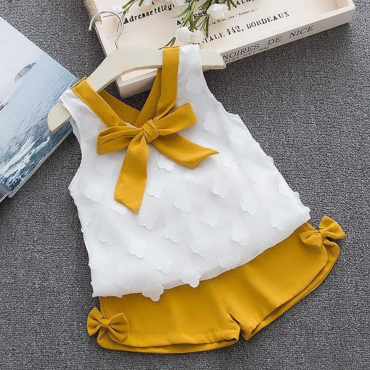 Baby Girl Clothes Summer Children's Girls' Clothing Kids Bay Clothes Toddler Chiffon bowknot coat Pants Set