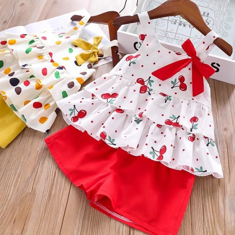 Baby Girl Clothes Summer Children's Girls' Clothing Kids Bay Clothes Toddler Chiffon bowknot coat Pants Set