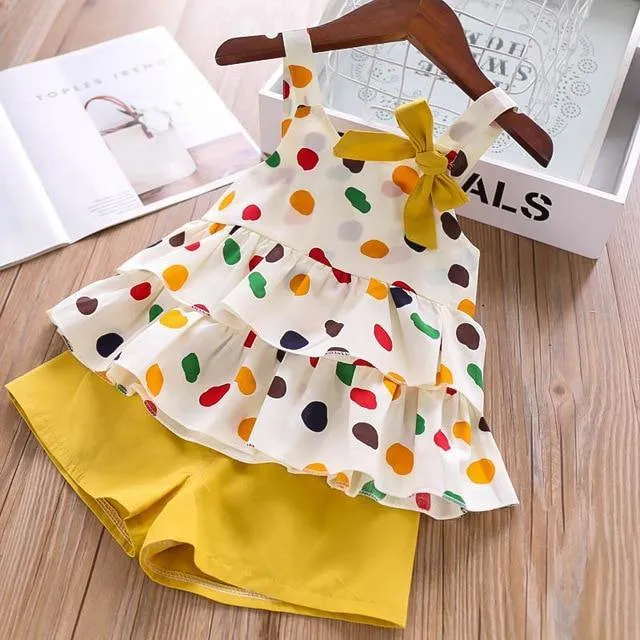 Baby Girl Clothes Summer Children's Girls' Clothing Kids Bay Clothes Toddler Chiffon bowknot coat Pants Set