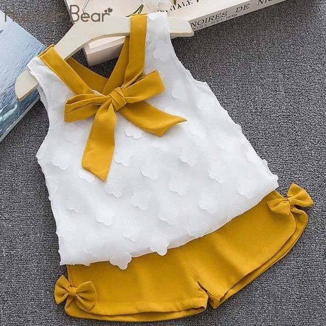 Baby Girl Clothes Summer Children's Girls' Clothing Kids Bay Clothes Toddler Chiffon bowknot coat Pants Set