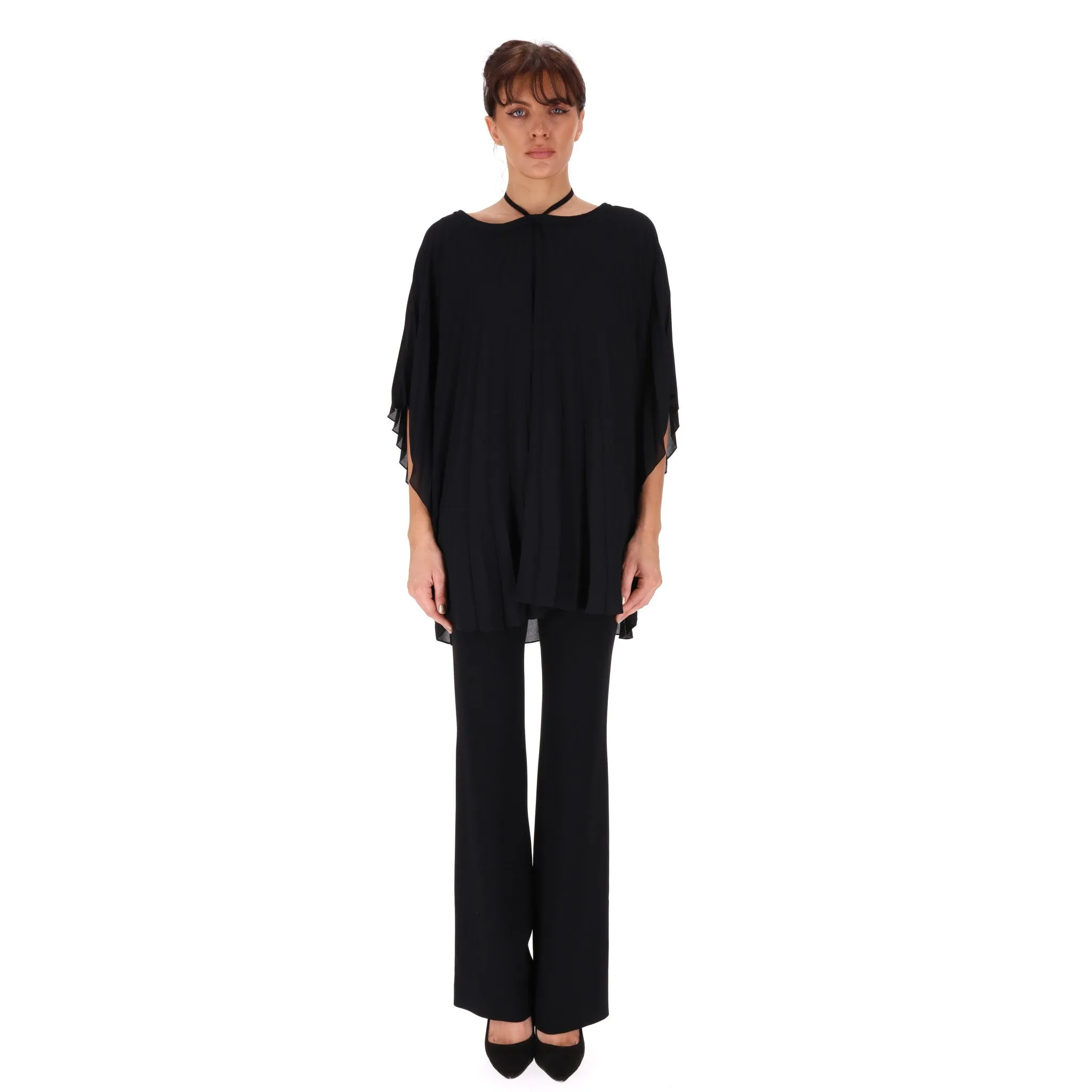 Balenciaga Pleated Flowy Top With Tie-Up Neck. Size 34FR