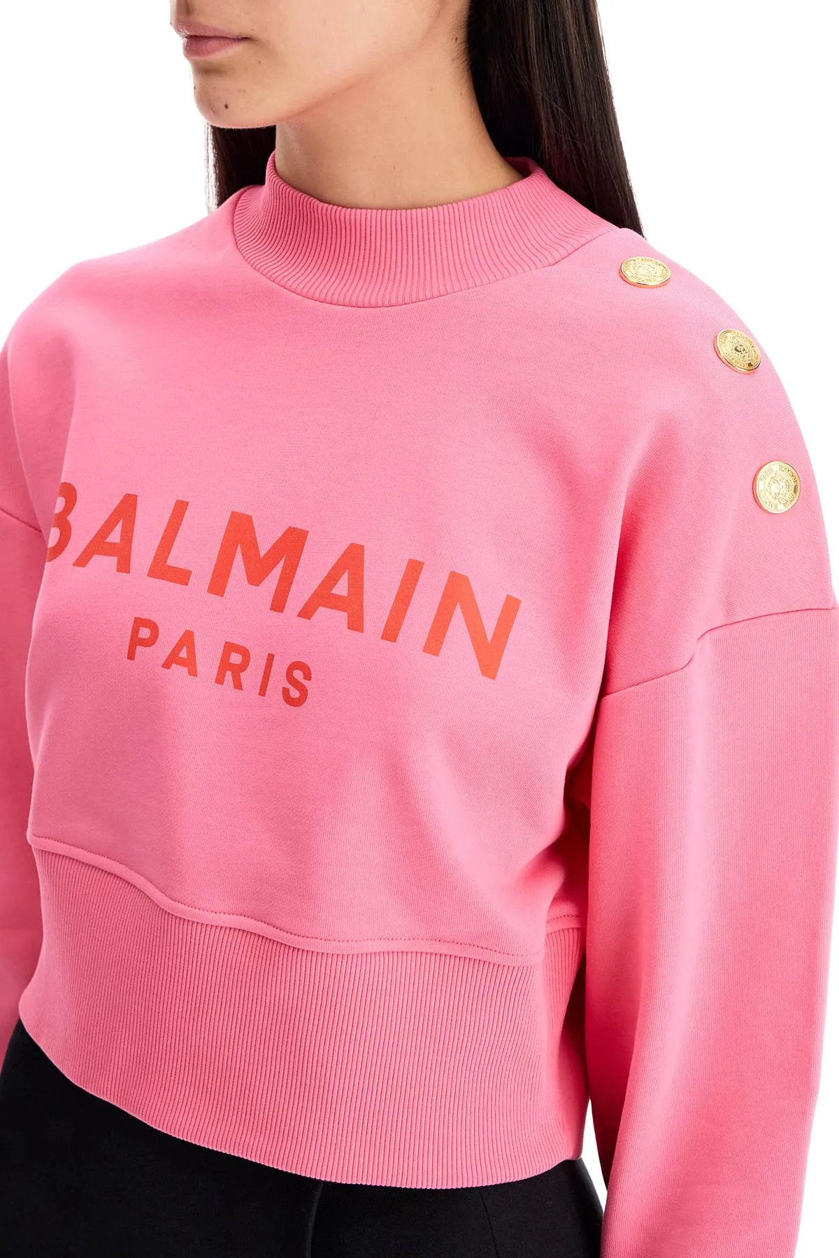 BALMAIN Chic Cropped Sweatshirt with Embellished Shoulder