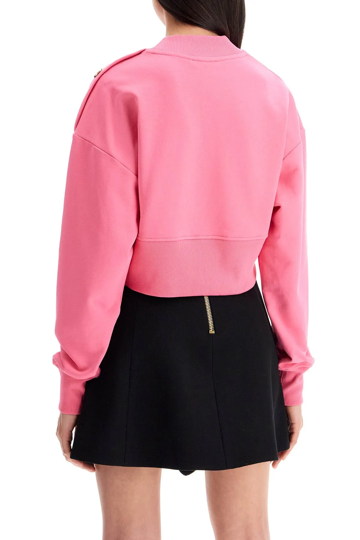 BALMAIN Chic Cropped Sweatshirt with Embellished Shoulder