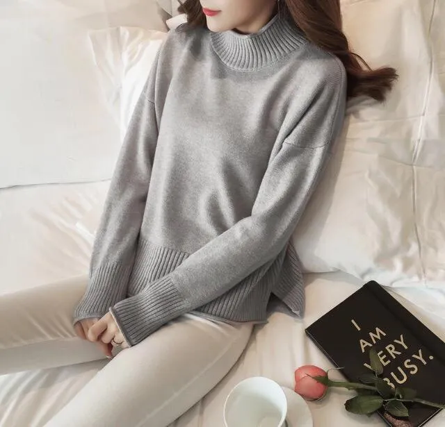 Basic Solid Colors O-Neck Knitted Pullover Sweater