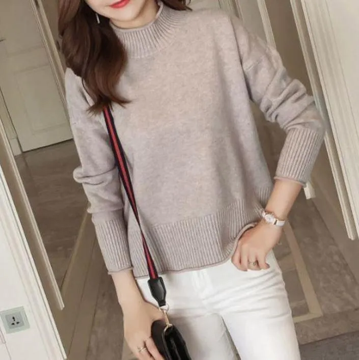 Basic Solid Colors O-Neck Knitted Pullover Sweater