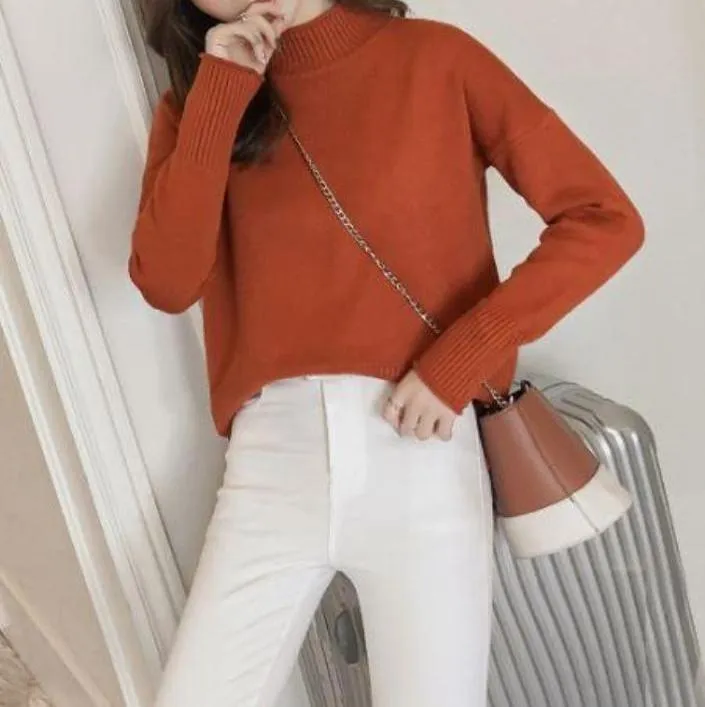 Basic Solid Colors O-Neck Knitted Pullover Sweater