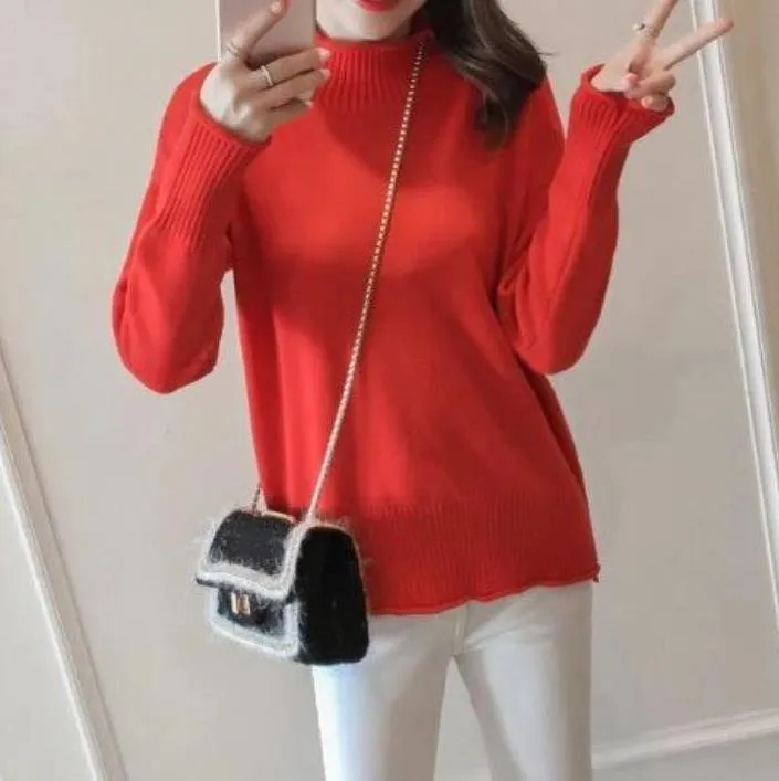 Basic Solid Colors O-Neck Knitted Pullover Sweater