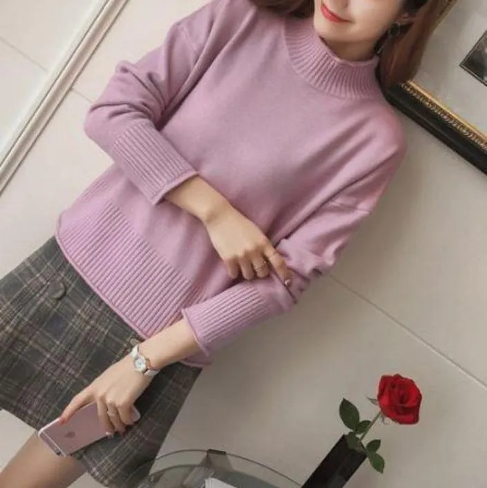 Basic Solid Colors O-Neck Knitted Pullover Sweater