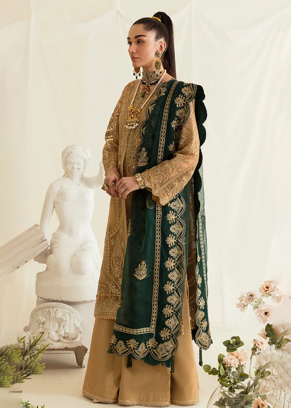 Beige Pakistani Palazzo Suit | Ayzel | Fleur De Lis Formals’23 | Clovera