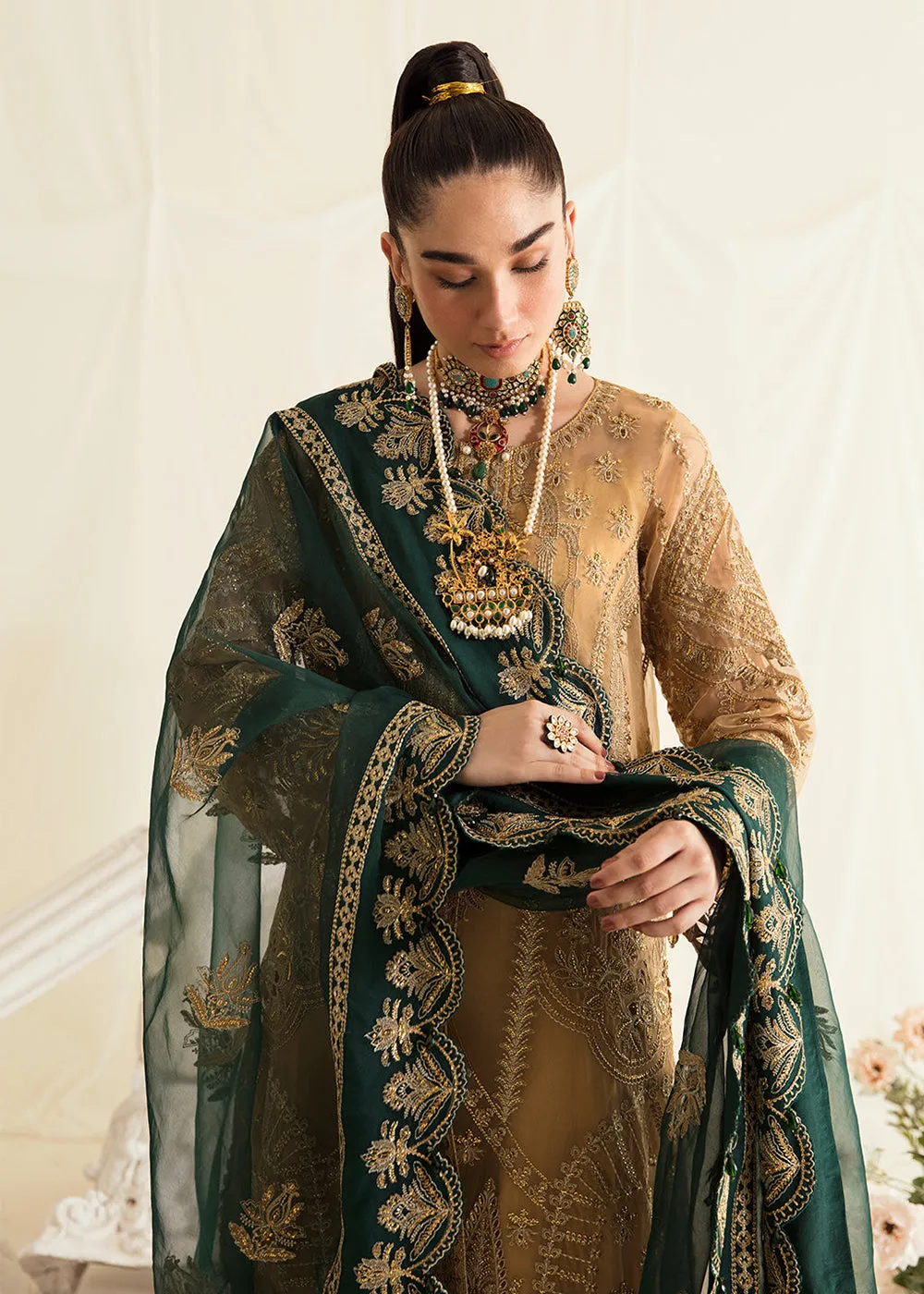 Beige Pakistani Palazzo Suit | Ayzel | Fleur De Lis Formals’23 | Clovera