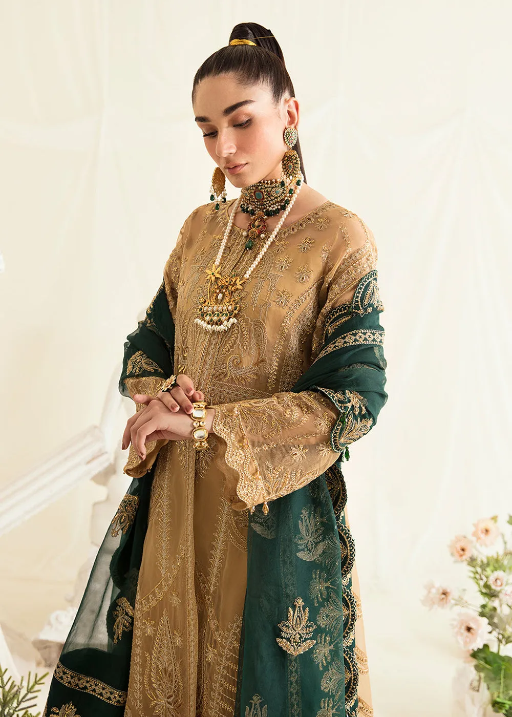 Beige Pakistani Palazzo Suit | Ayzel | Fleur De Lis Formals’23 | Clovera