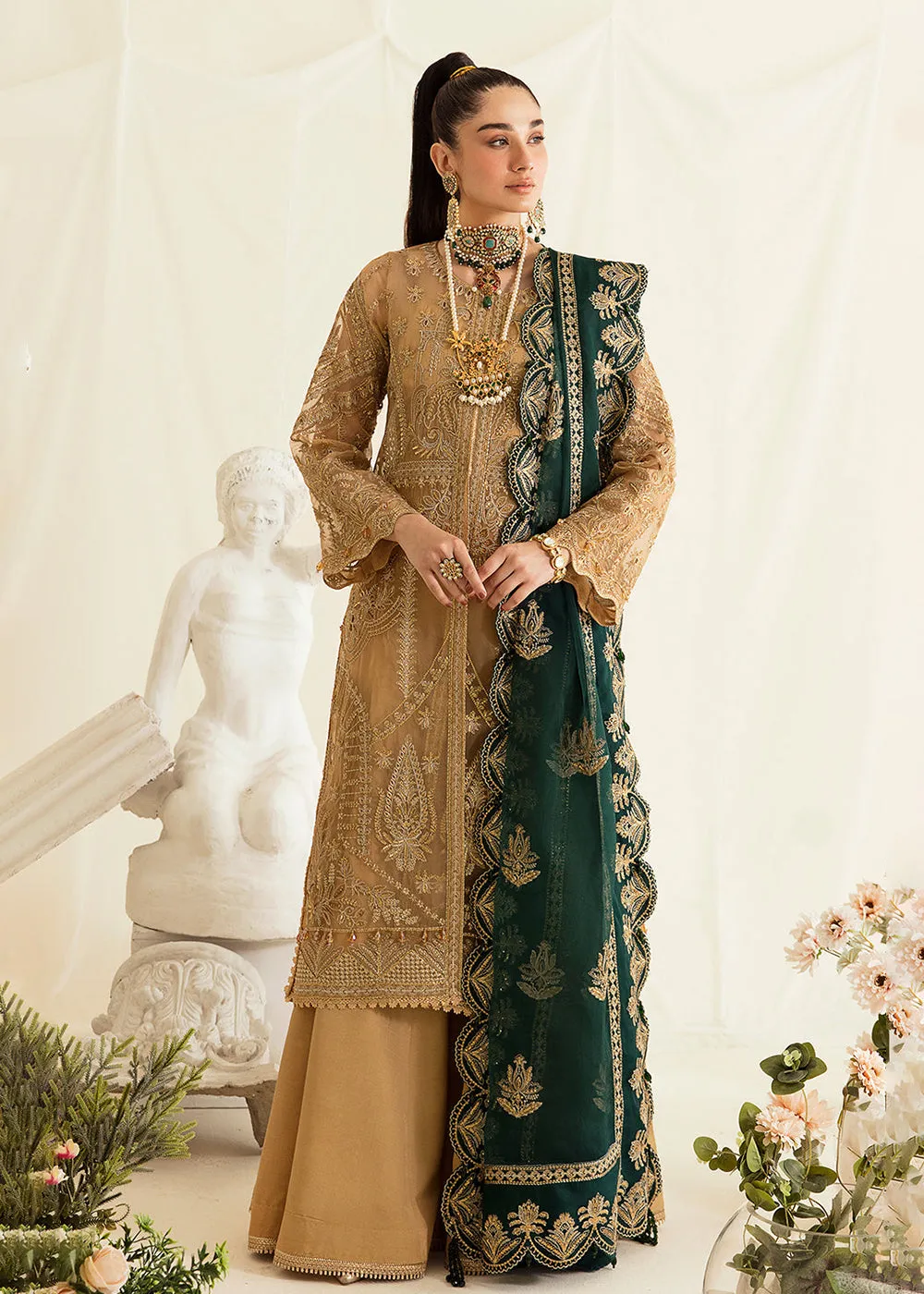 Beige Pakistani Palazzo Suit | Ayzel | Fleur De Lis Formals’23 | Clovera