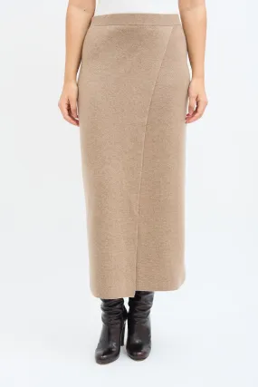 Beige Wool & Cashmere Midi Skirt