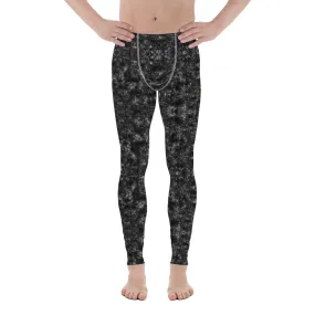 Black Abstract Printed Men's Leggings, Marbled Meggings Compression Men's Leggings Tights Pants - Made in USA/MX/EU (US Size: XS-3XL)