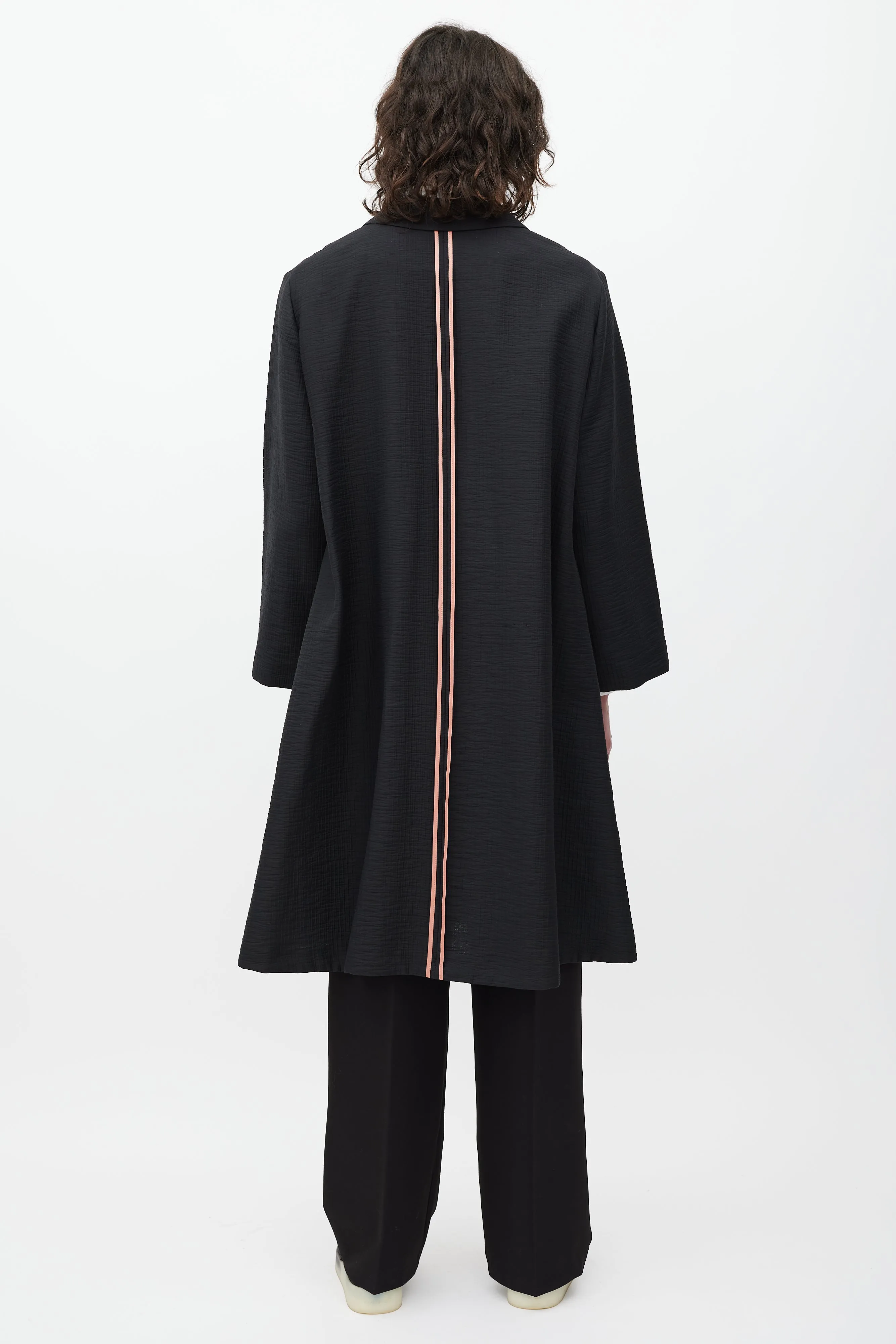 Black & Pink Trimmed Textured Cotton Coat